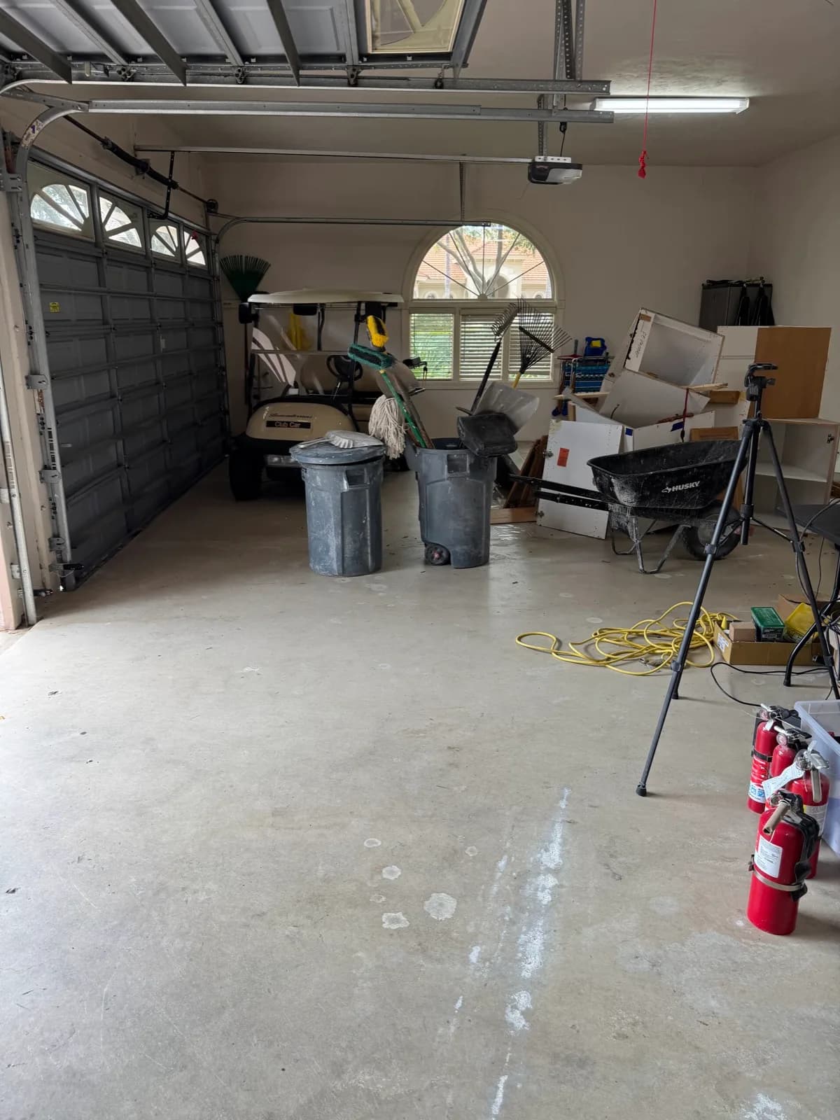 Garage cleared and taped out ready for grinding